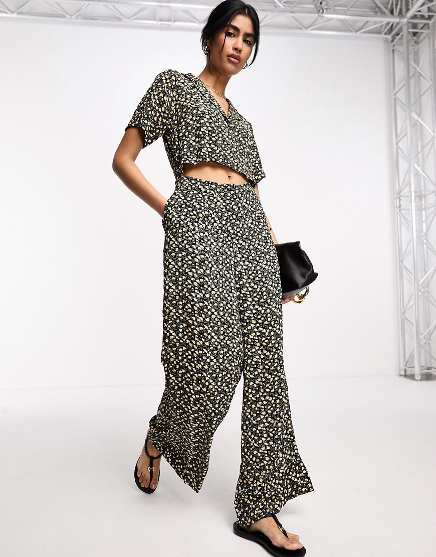 ASOS DESIGN 2 in 1 shirt jumpsuit in yellow floral print-Multi