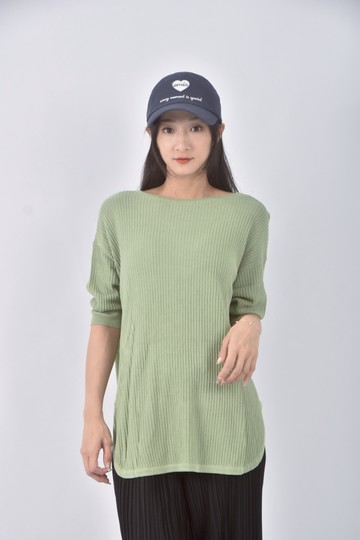 (XL) michel klein質感圓領綠色短袖上衣