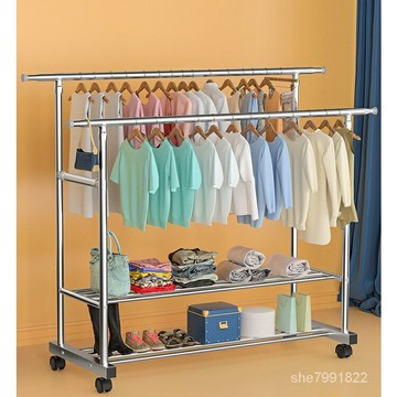 衣架 晾衣架 掛衣架  收納架 不銹鋼雙桿晾衣架落地折疊陽臺傢用曬衣架伸縮室外曬被神器掛衣架