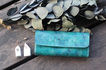 手風琴植鞣真皮長夾 - 心中美好的綠 - 寧靜的海