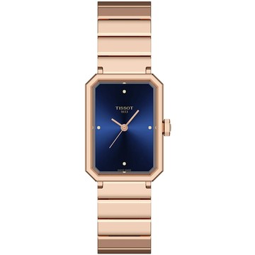 TISSOT 天梭 SRV系列 復古款典雅方形石英錶/藍X玫瑰金/30mm/T1601103304600