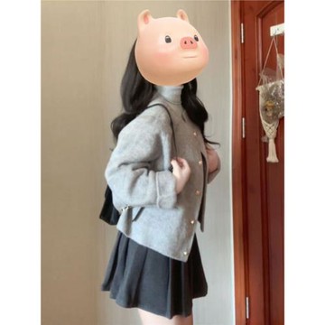 初秋新款穿搭灰色毛呢外套小個子學院風雙面羊絨短款大衣女高級感