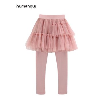 女童假兩件裙褲兒童秋冬打底褲洋氣女孩加絨加厚褲子網紗半身褲裙