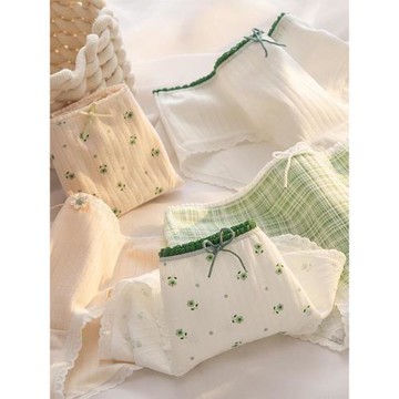 新款內褲女日系簡約清新綠田園碎花純棉襠中腰包臀學生三角褲