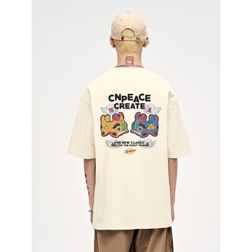 潮牌虎頭鞋印花男士短袖t恤美式復古男生重磅純棉寬松情侶款夏季