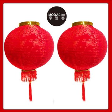 摩達客-農曆春節元宵-12吋植絨魚福紅燈籠(一組兩入)