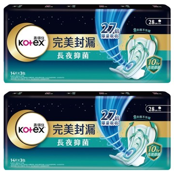 Kotex 靠得住 棉柔系列 完美封漏長夜抑菌夜用衛生棉  28cm  42片  2包