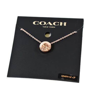 COACH 圓牌C字水鑽鎖骨鍊-玫瑰金