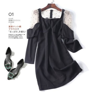 秀鎖骨氣質領 透視網紗拼接 優雅俏皮女士小洋裝連衣裙 QK0A277