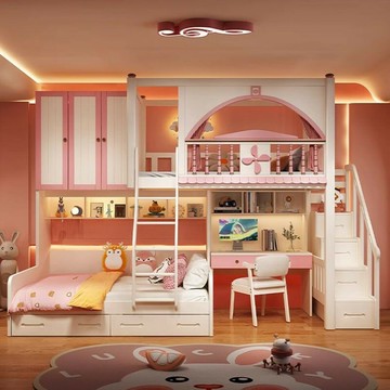 免運公司貨 樹屋床 兒童床 全实木上下床 交错式小户型双人床 双层床 高低子母床 错位女孩公主床 可開發票 全館五折 工廠現貨直銷 新品特價 z11012