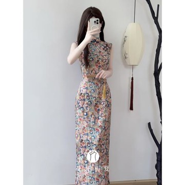 (免運)《醉夢星河》復古港風無袖旗袍絕美少女連衣裙2026夏季新款