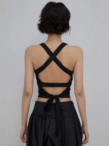 Backless Strap Sleeveless Tank (FL-162) [Black]