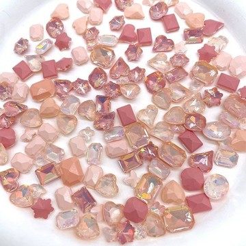 💗台灣出貨💗冬季新上粉系美拉德美甲摩卡飾品水蜜桃腮紅混款尖底異形美甲鑽