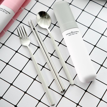 304不銹鋼筷子勺子叉子套裝便攜餐具三件套學生餐具盒