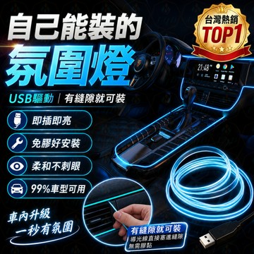 汽車氛圍燈 🚗 車內氣氛燈 LED燈條 ✨ USB氛圍燈 冷光線 🌈 車內裝飾燈 免接線 🔌 中控氛圍燈 汽車改裝 💡