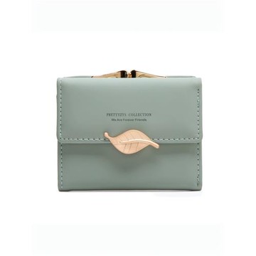 pretty新款女士短款錢包日韓橫款葉子搭扣簡約三折包學生零錢包
