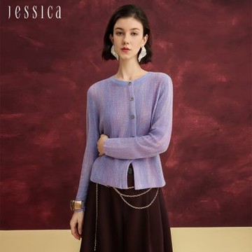 JESSICA - 修身設計感漸變顯白針織開衫外套J54402（紫）
