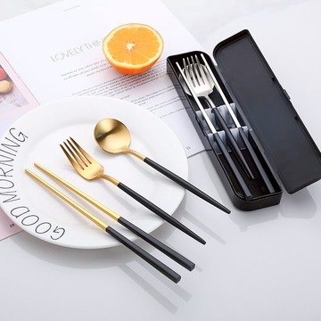 筷子勺子套裝 學生叉子單人 便攜帶收納木質旅行兒童盒餐具三件套