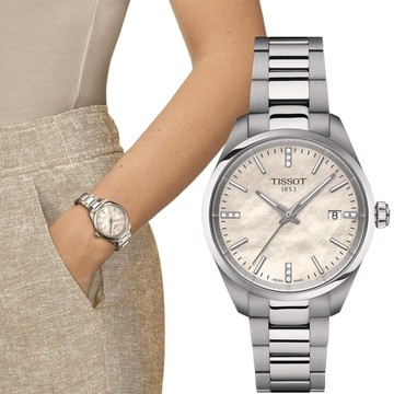 TISSOT 官方授權 PR 100 簡約大三針 時尚腕錶 女錶 手錶-T1502101111600 / 珍珠貝 34mm