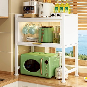 【AOTTO】多功能廚房翻蓋微波爐置物架-白色(KC-052W)