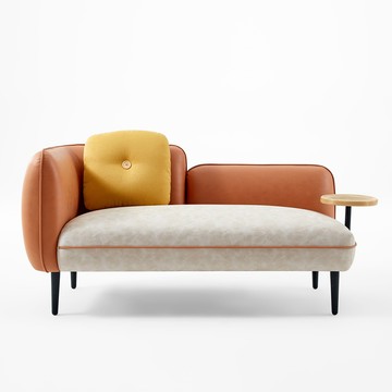 hoi!林氏木業北歐小戶型右扶手雙人布沙發 S026-辰沙色+暮橙色