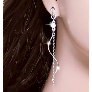 台灣現貨 長度8公分 垂墬夾式耳環一對 長流蘇 立體 螺旋 動感 時尚 高雅 水晶鑽 銀色 高質感 E122T