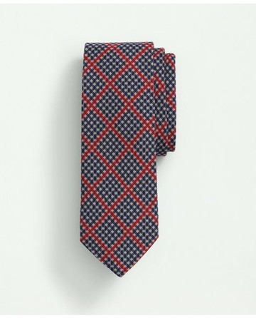 Brooks Brothers Men's Wool Houndstooth Plaid Tie | Blue/Red | Size Regular