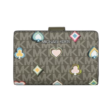 Michael Kors Jet Set 撲克牌花色塗層帆布釦式中夾(橄欖綠)