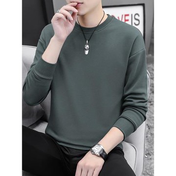 320g重磅衛衣男春秋款寬松潮流套頭無帽圓領純色秋衣加絨長袖t恤