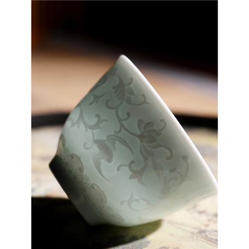 品茗杯主人杯小茶盞高端泡茶杯浮雕景德鎮陶瓷單杯影青瓷茶碗雕刻