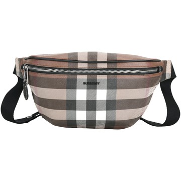 BURBERRY 巴寶莉 Check 格紋帆布肩胸背/腰包(深樺木棕)