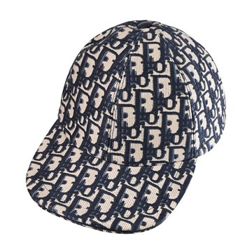 Christian Dior Oblique D-Player 滿版緹花羊皮邊棒球帽.深藍