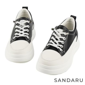 山打努SANDARU-小白鞋 真皮免綁帶厚底休閒鞋-黑