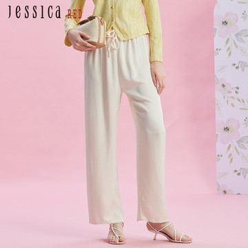 JESSICA RED - 清涼柔順抽繩鬆緊腰長寬褲R43205（白）