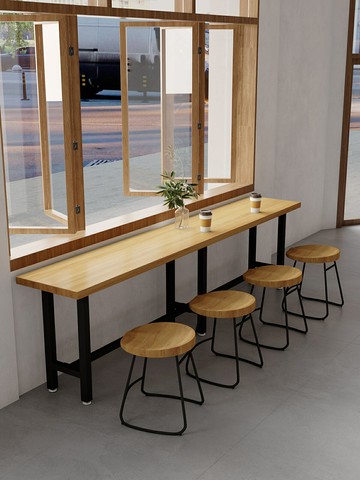 含運 高腳吧台長桌 商用靠墻矮吧桌可客製化定制餐飲店民宿吧桌椅組合鐵藝實木長條窄桌1202