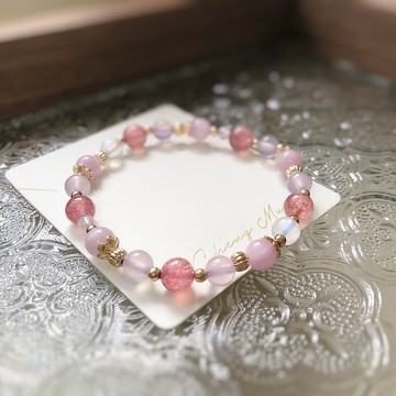 紫鋰輝、草莓晶、紫瑪瑙、月光石 天然石手鍊