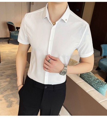 FINDSENSE X  男襯衫短袖修身 帥氣 七分襯衣商務休閑半袖五分