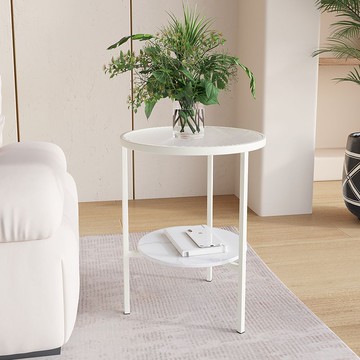 奶油風家用客廳玻璃邊幾小戶型陽臺迷你創意圓形小茶幾角幾