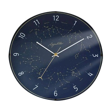 十二星座創意掛鐘  深藍色  塑膠外框  鋁質鐘面  凸面玻璃  日本麗聲靜音機芯