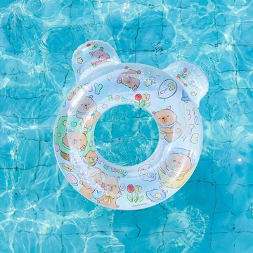 【臺灣-出貨】卡皮巴拉兒童游泳圈加厚卡通亮片救生圈防側翻小孩腋下圈把手浮圈