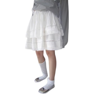 3months白色高腰a字半身裙女2025新款春秋季蛋糕裙裙子小個子短裙