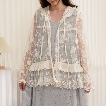 鏤空刺綉綁帶連帽上衣 外套121317C