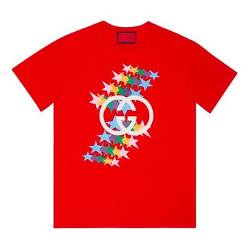 Gucci SS21 520 Rainbow Stars Logo tee 'Red'