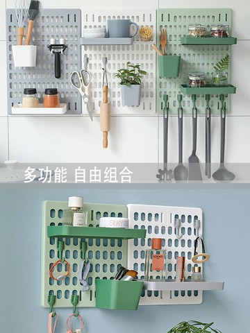 免打孔洞洞板收納墻壁廚房置物架壁掛墻上門后多功能具鍋鏟調料架