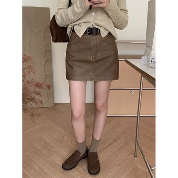 【復古美拉德穿搭】hellokay高腰顯瘦pu皮裙半身裙女秋季新款短裙