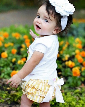 2015 春夏 大蝴蝶結黃色格紋 RuffleButt Bloomers