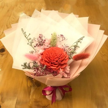 A-ONE 匯旺 玫瑰通草乾燥花花束 25x25公分  玫瑰色