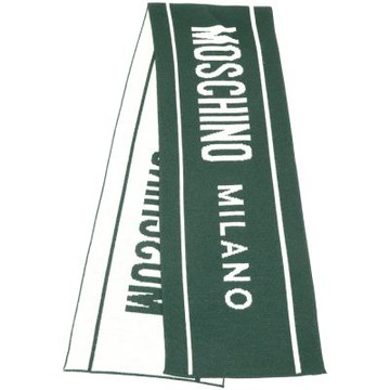 MOSCHINO 撞色字母線條針織混紡羊毛圍巾 披巾(綠色)