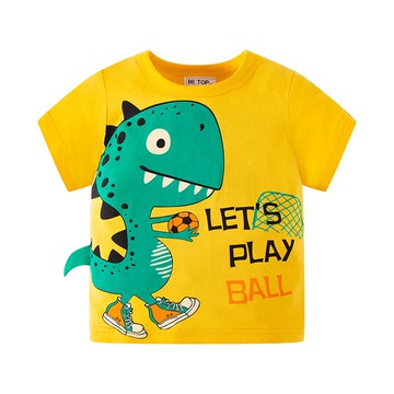 BE TOP - 純棉立體短袖上衣-恐龍踢足球-黃色