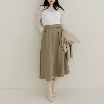 MISS.優雅都會女性造型腰帶斜紋長裙 中大尺碼裙子